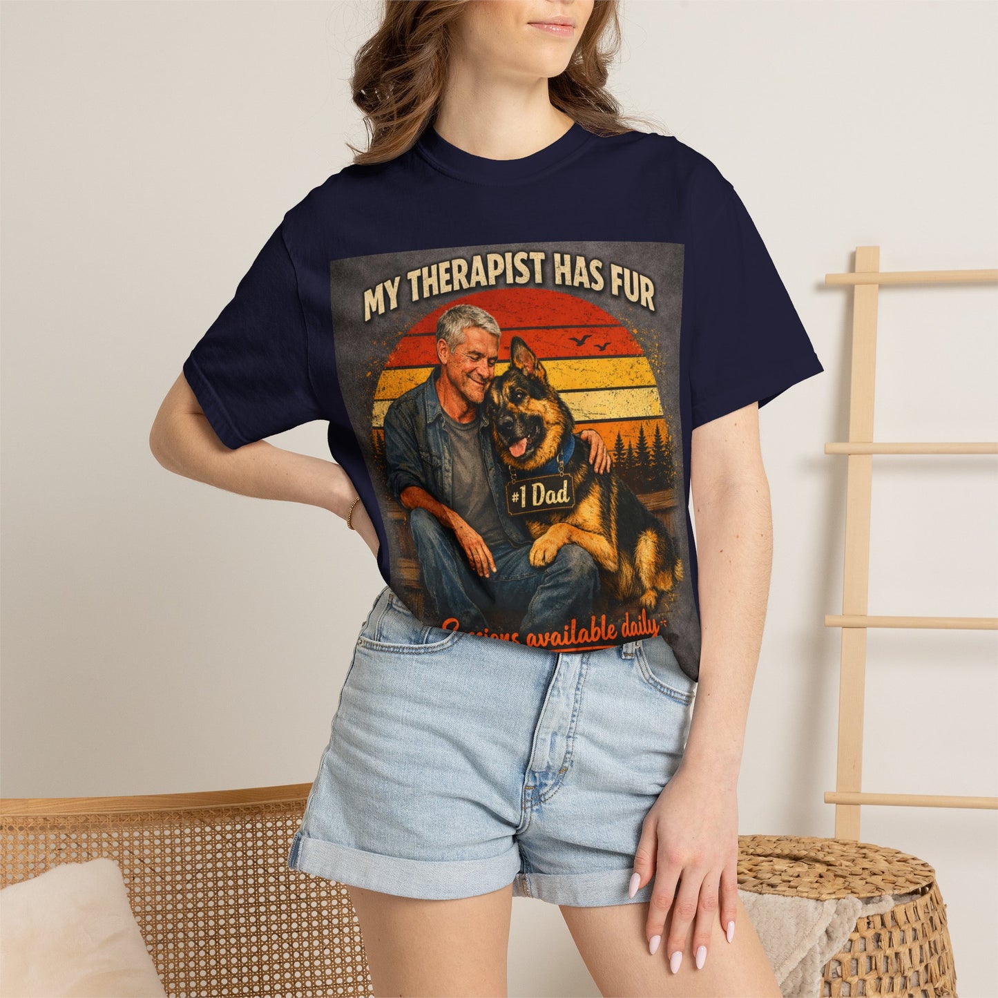 My Therapist Has Fur T-shirt | Dog Dad Graphic Tee, German Shepherd Design