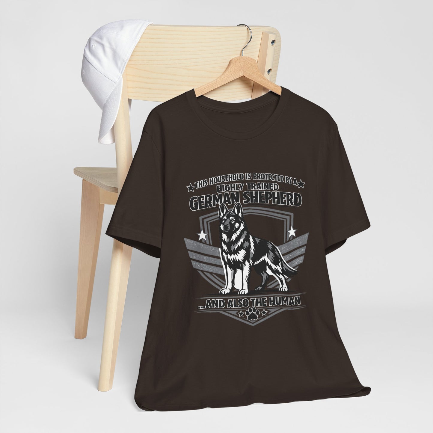 German Shepherd Tee - "This Household is Protected by a Highly Trained German Shepherd (and Also the Human)" Dog Lover Shirt