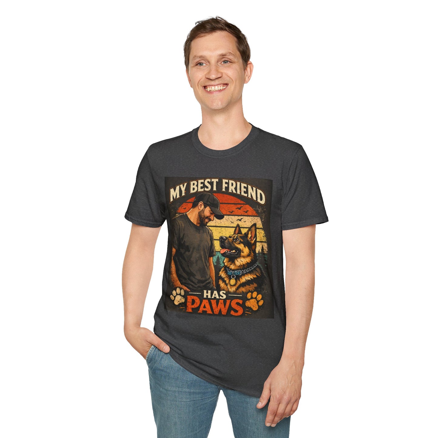 My Best Friend Has Paws Retro T‑Shirt – Dog Lover Vintage Graphic Tee | Pet Owner Gift | Gildan Softstyle