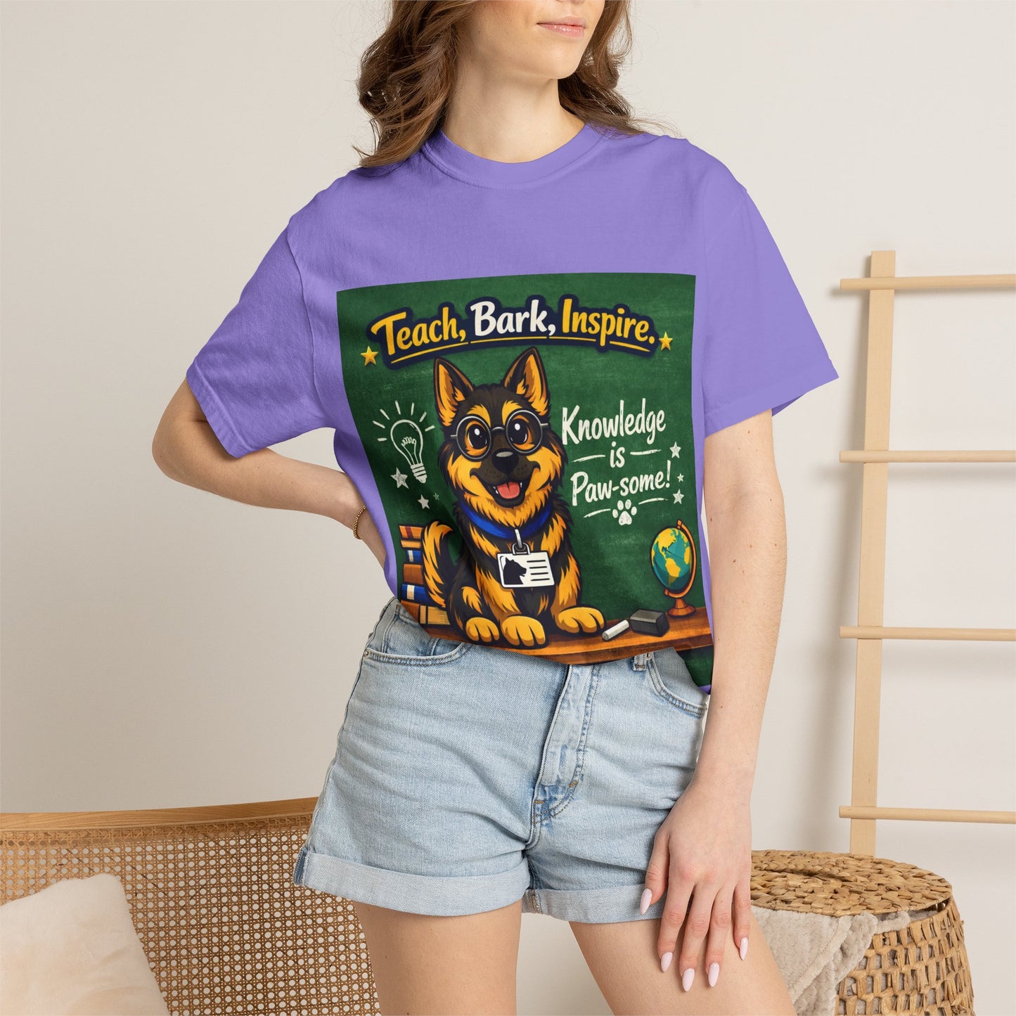 Teach Bark Inspire German Shepherd T‑Shirt – Knowledge Is Paw‑some Teacher Tee | Classroom Dog Lover Shirt | Bella Canvas 3001