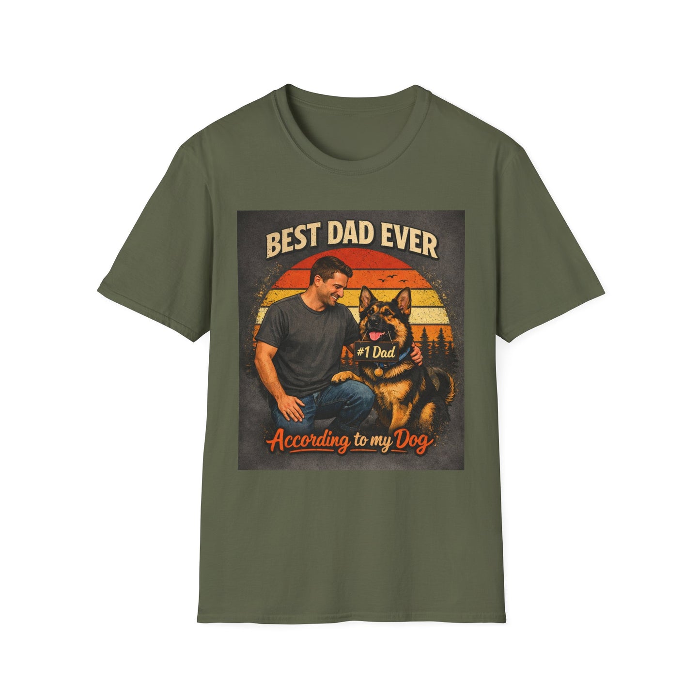Best Dad Ever According to My Dog Shirt | German Shepherd Father’s Day Gift | Dog Dad Tee | #1 Dad Funny Pet Lover Shirt | Gildan 64000 Softstyle