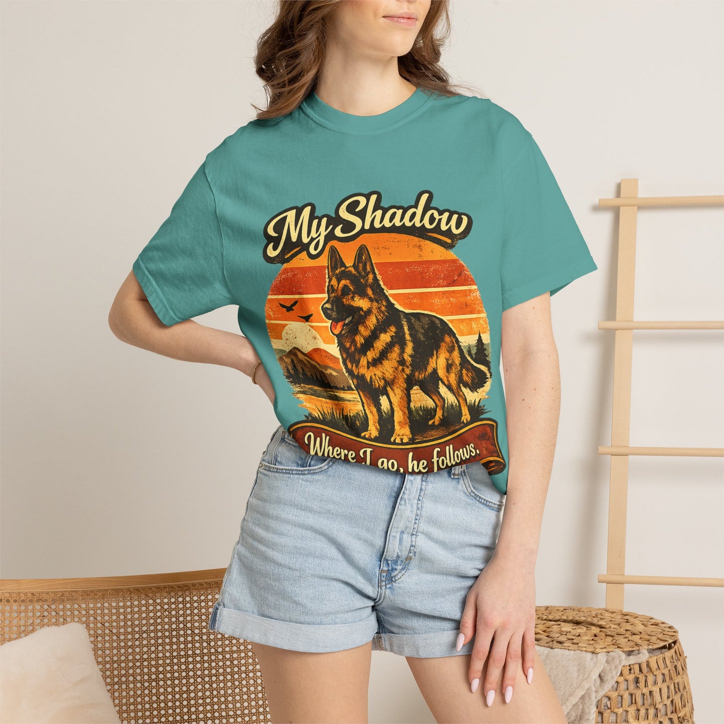 German Shepherd 'My Shadow' Vintage Sunset T-Shirt | Dog Lover Tee