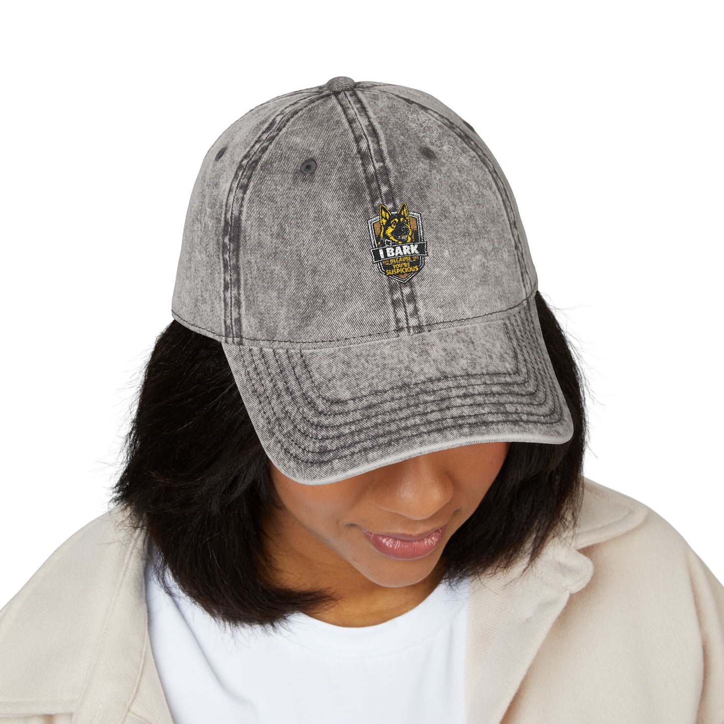Vintage Embroidered Cap — Distressed Retro Tiger Crest Hat