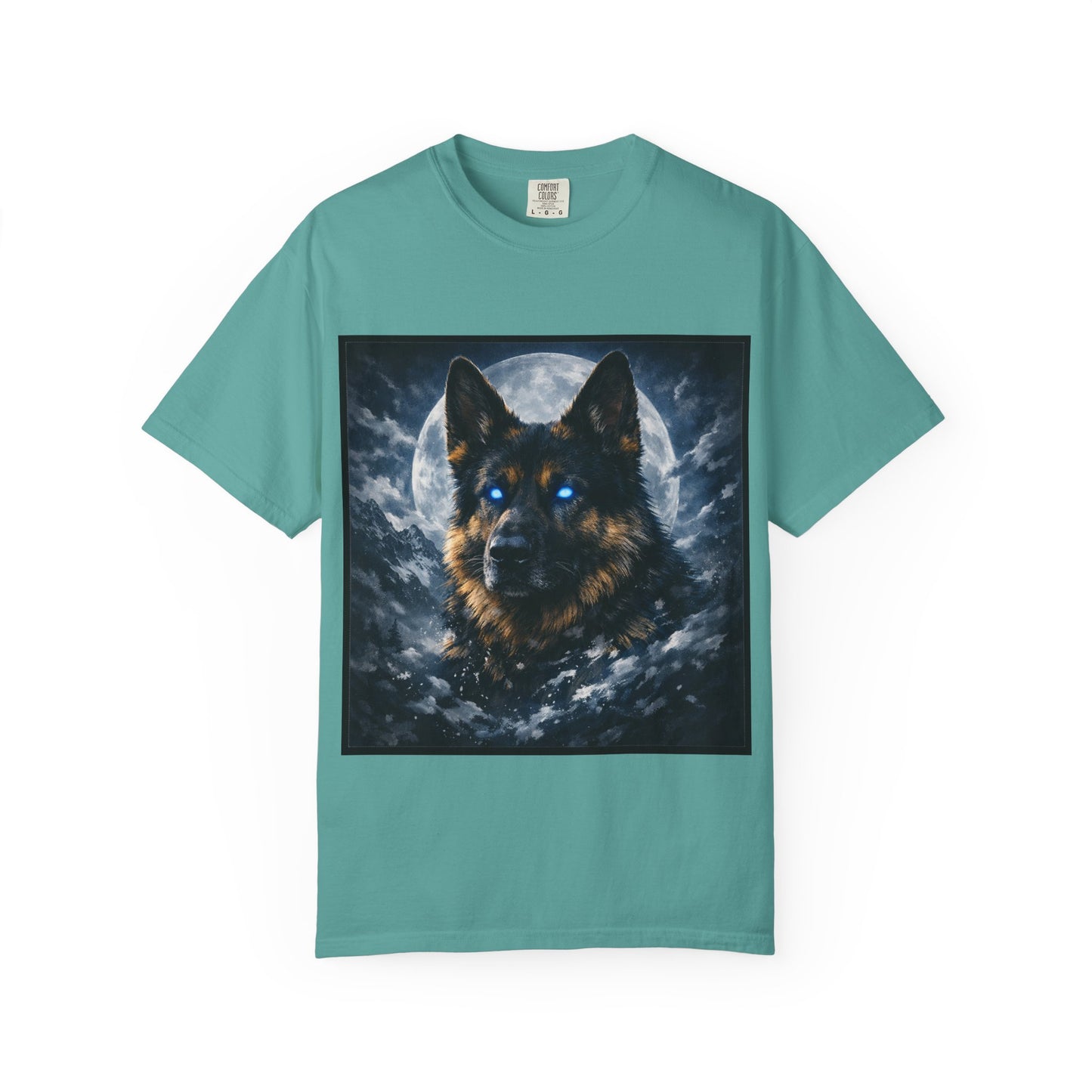 German Shepherd Portrait T-shirt | Dog Art, Night Sky Paw Print