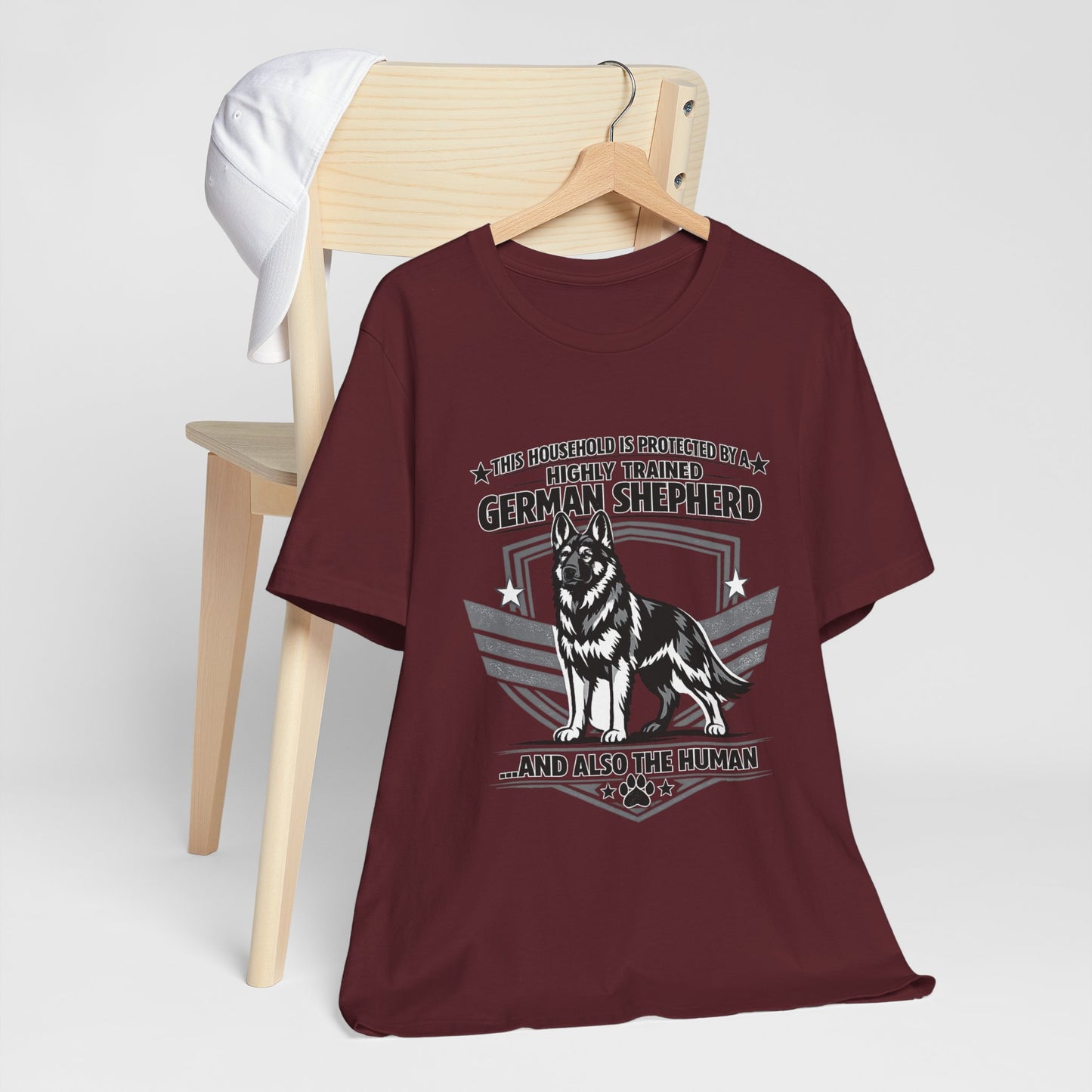 German Shepherd Tee - "This Household is Protected by a Highly Trained German Shepherd (and Also the Human)" Dog Lover Shirt