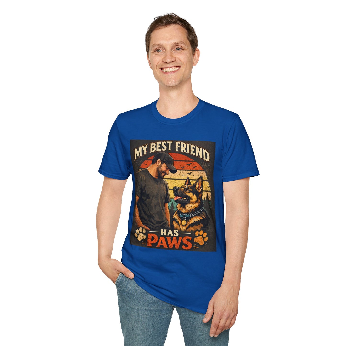 My Best Friend Has Paws Retro T‑Shirt – Dog Lover Vintage Graphic Tee | Pet Owner Gift | Gildan Softstyle