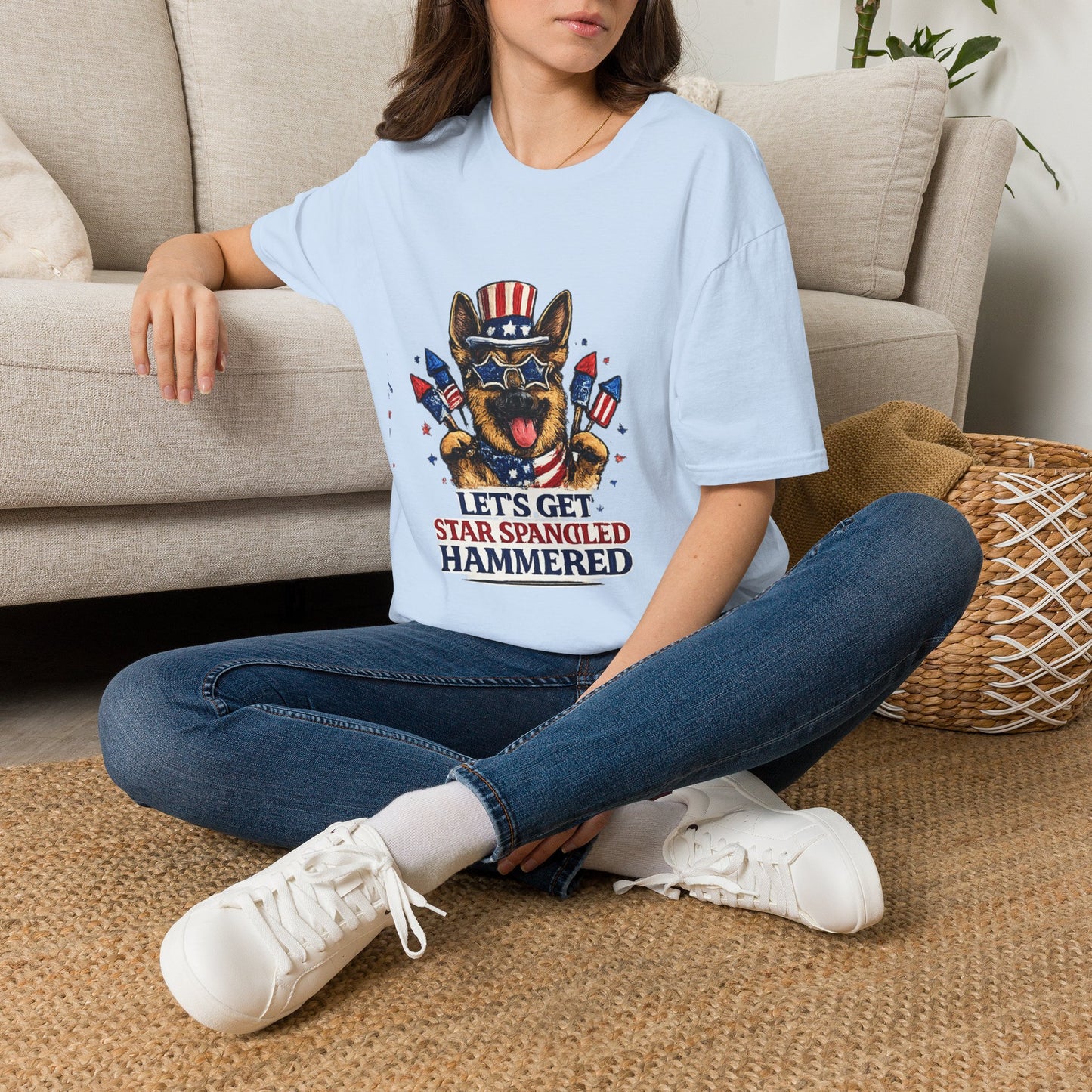 Lets Get Star Spangled Hammered T-Shirt | Patriotic German Shepherd, 4th of July