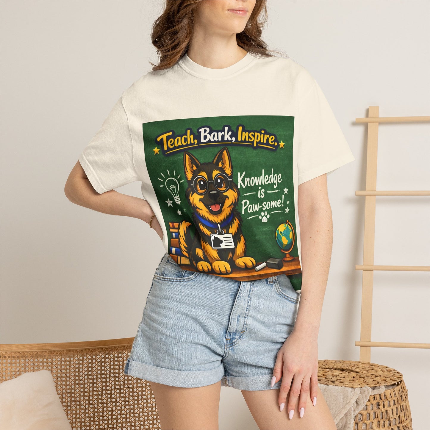 Teach Bark Inspire German Shepherd T‑Shirt – Knowledge Is Paw‑some Teacher Tee | Classroom Dog Lover Shirt | Bella Canvas 3001