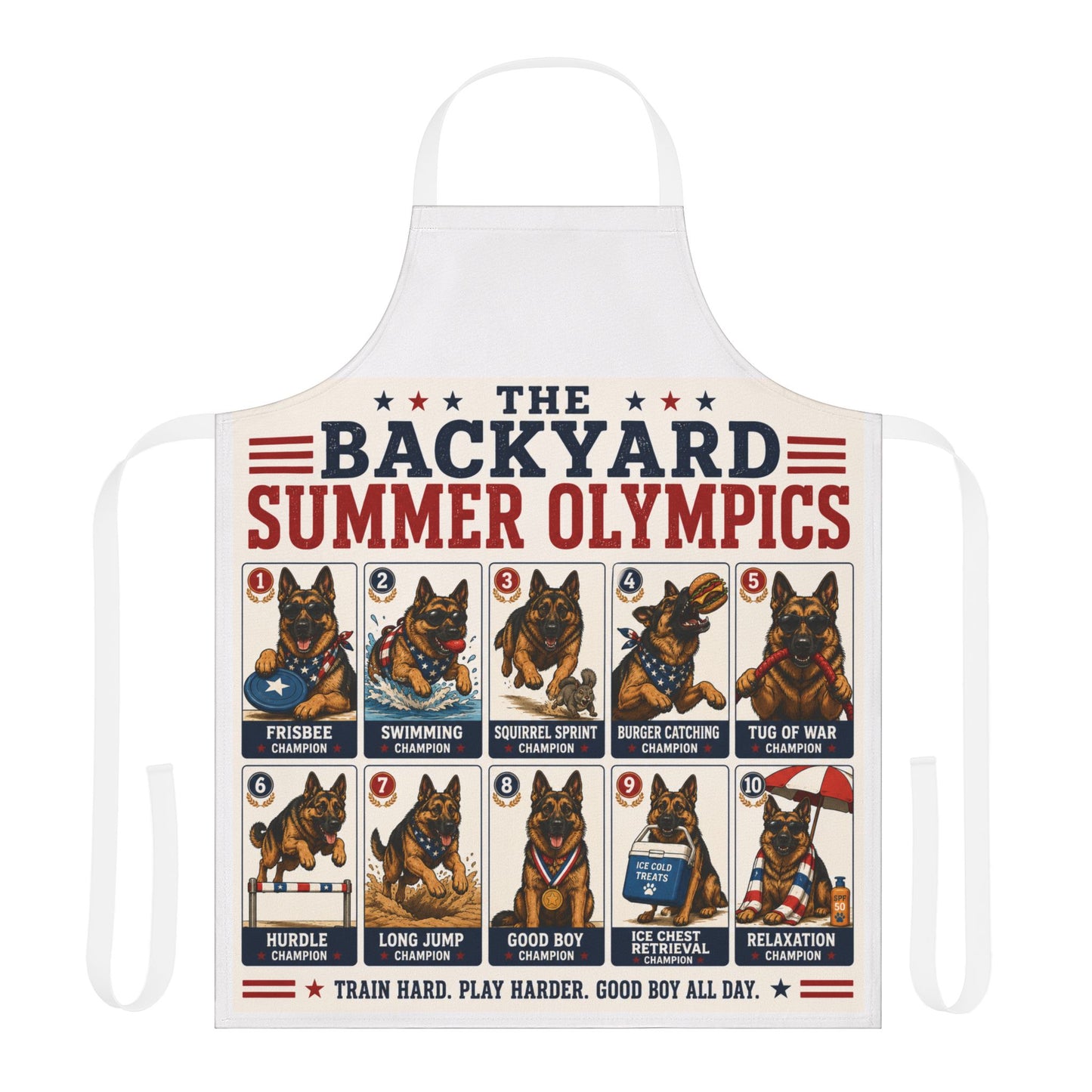 Apron — The Backyard Summer Olympics | Funny German Shepherd Dog Chef Apron