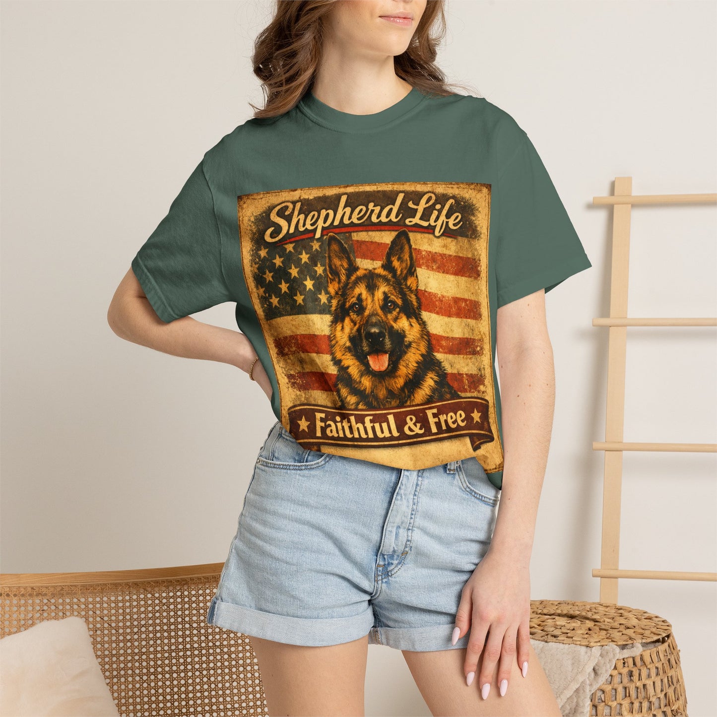 Shepherd Life Faithful & Free German Shepherd Shirt | Patriotic Flag Dog Tee