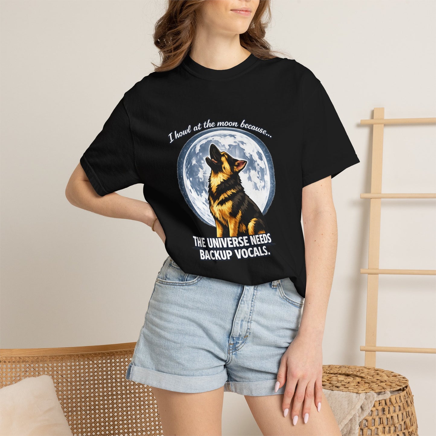 Howl at the Moon Dog T-Shirt | The Universe Needs Backup Vocals