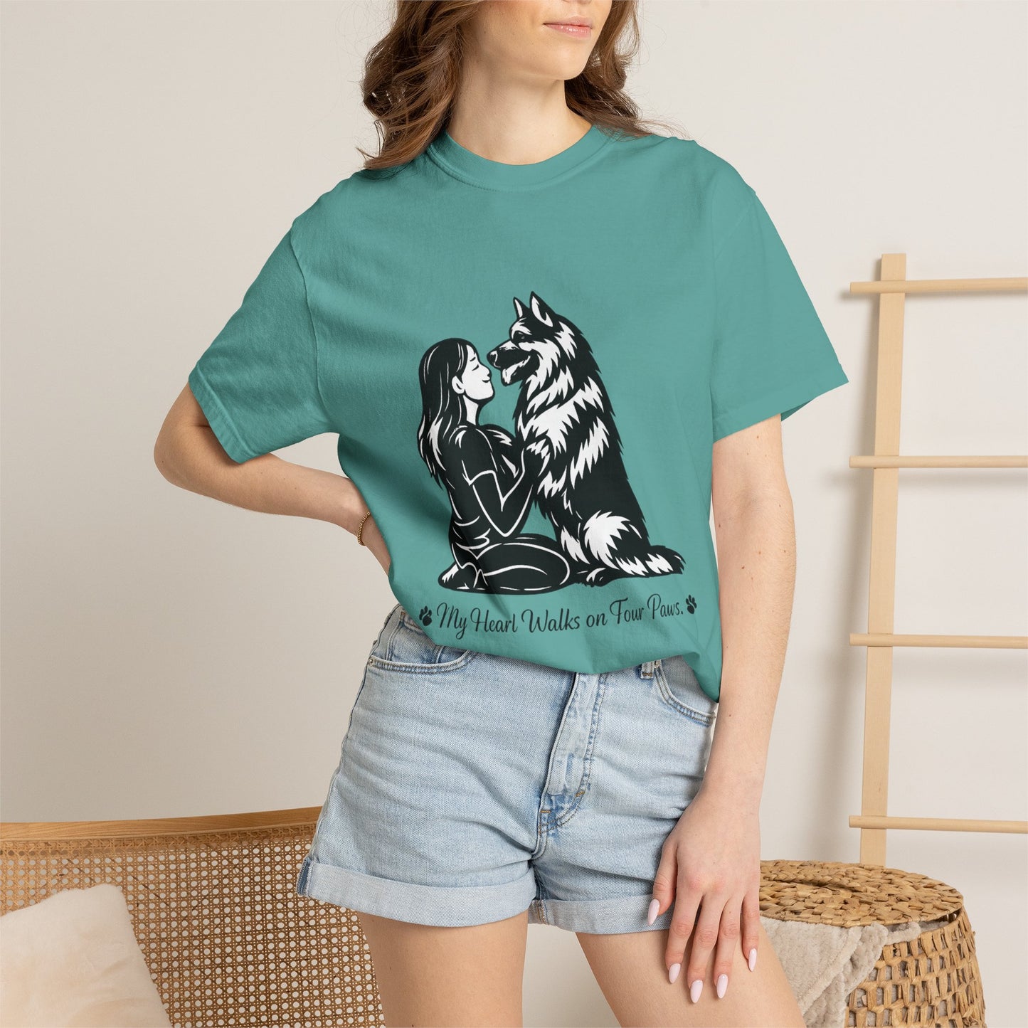 Girl and German Shepherd Illustration T-Shirt | My Heart Walks on Four Paws