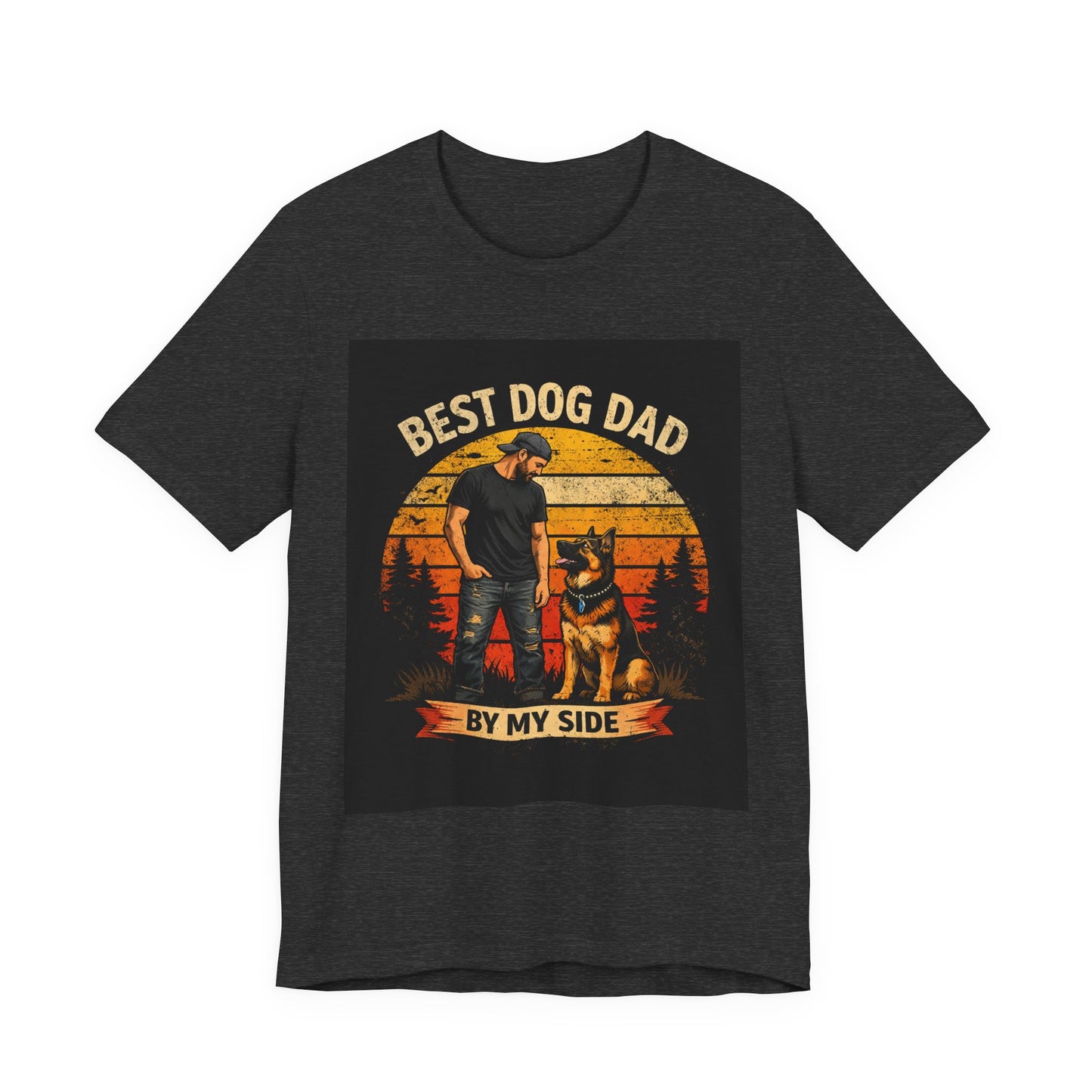 Best Dog Dad by My Side Tee | Man with German Shepherd Vintage Sunset
