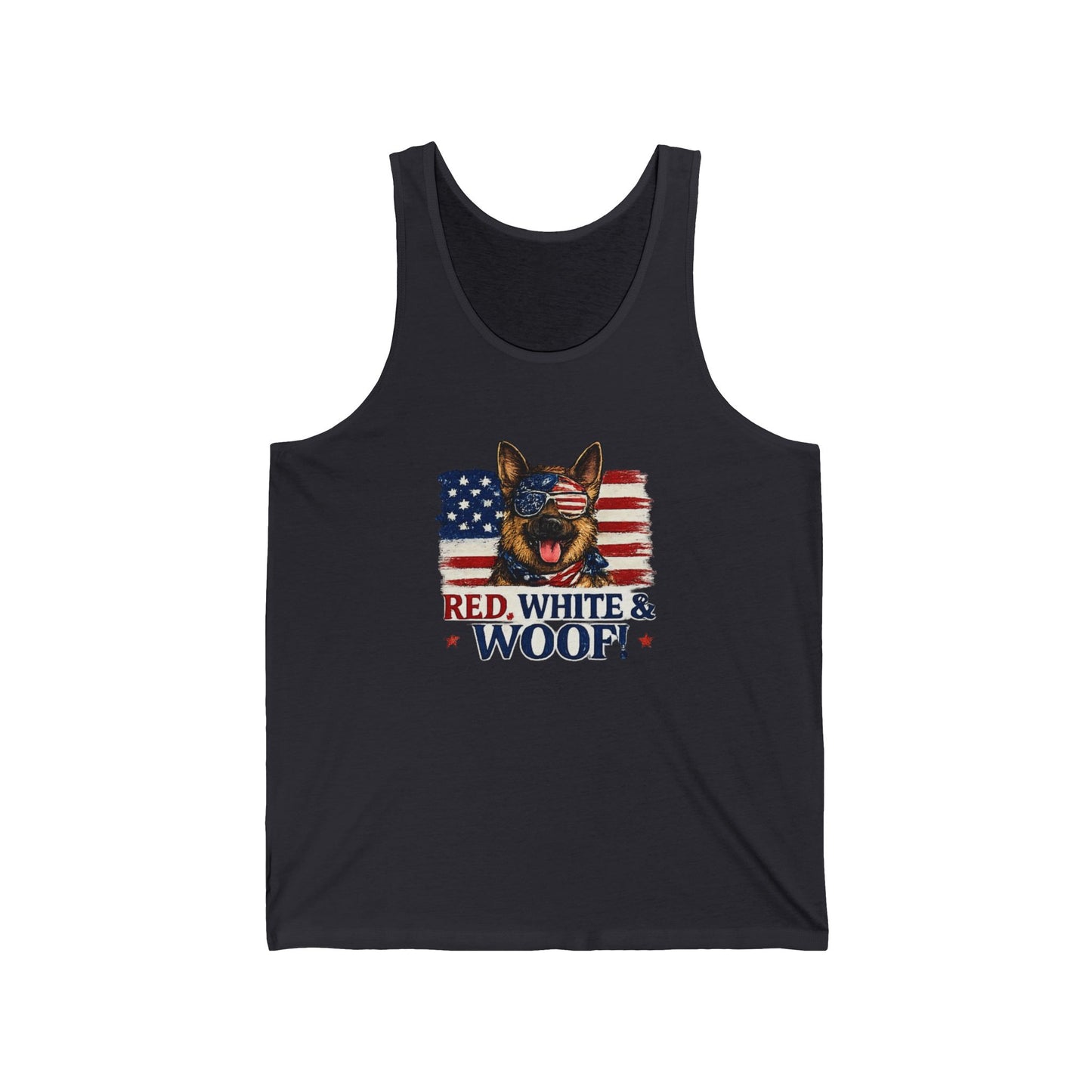 Red, White & Woof! Dog Face with American Flag Tank