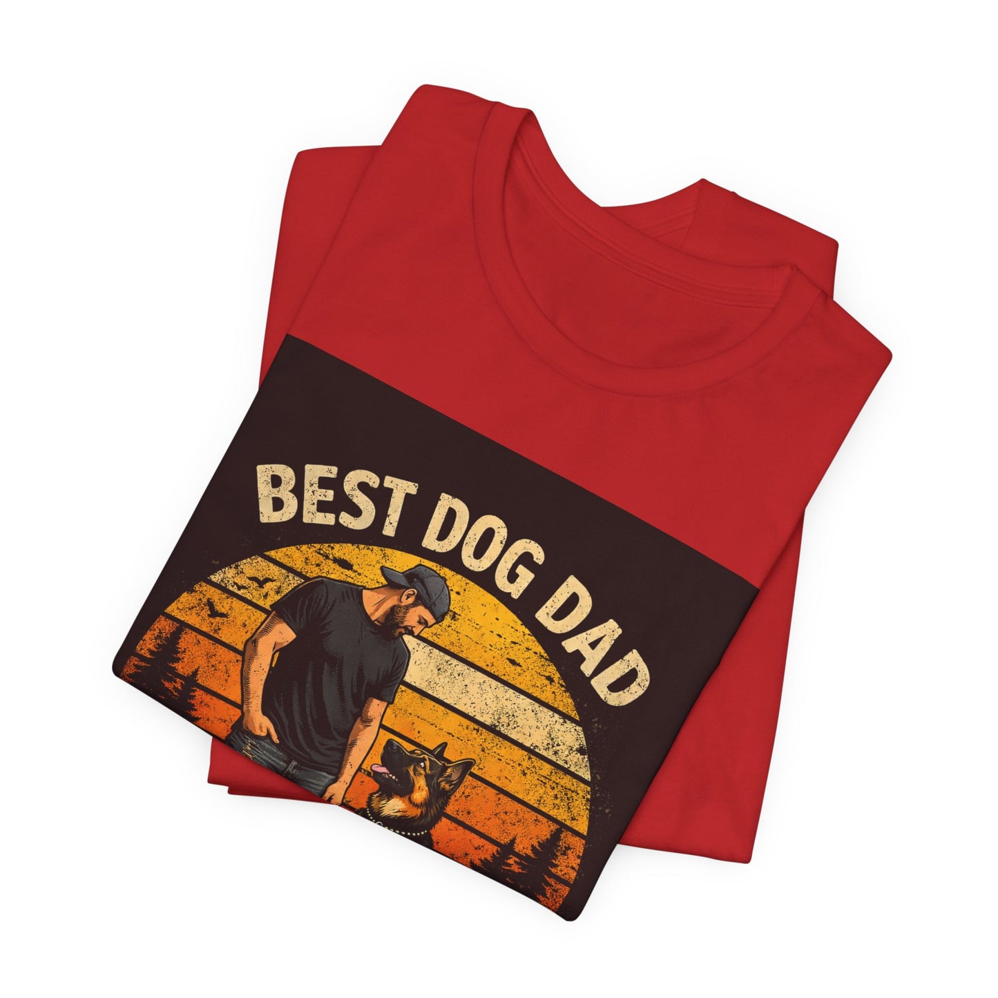 Best Dog Dad by My Side Tee | Man with German Shepherd Vintage Sunset