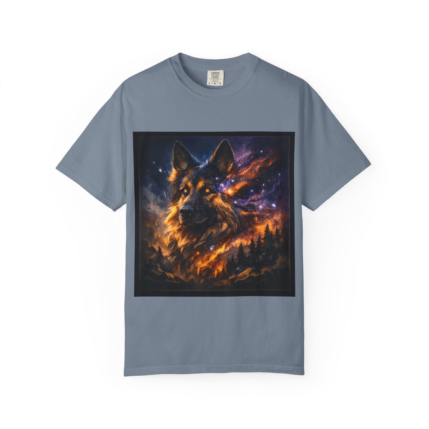 Cosmic German Shepherd Blaze T-Shirt | Galaxy fire Animal Artwork