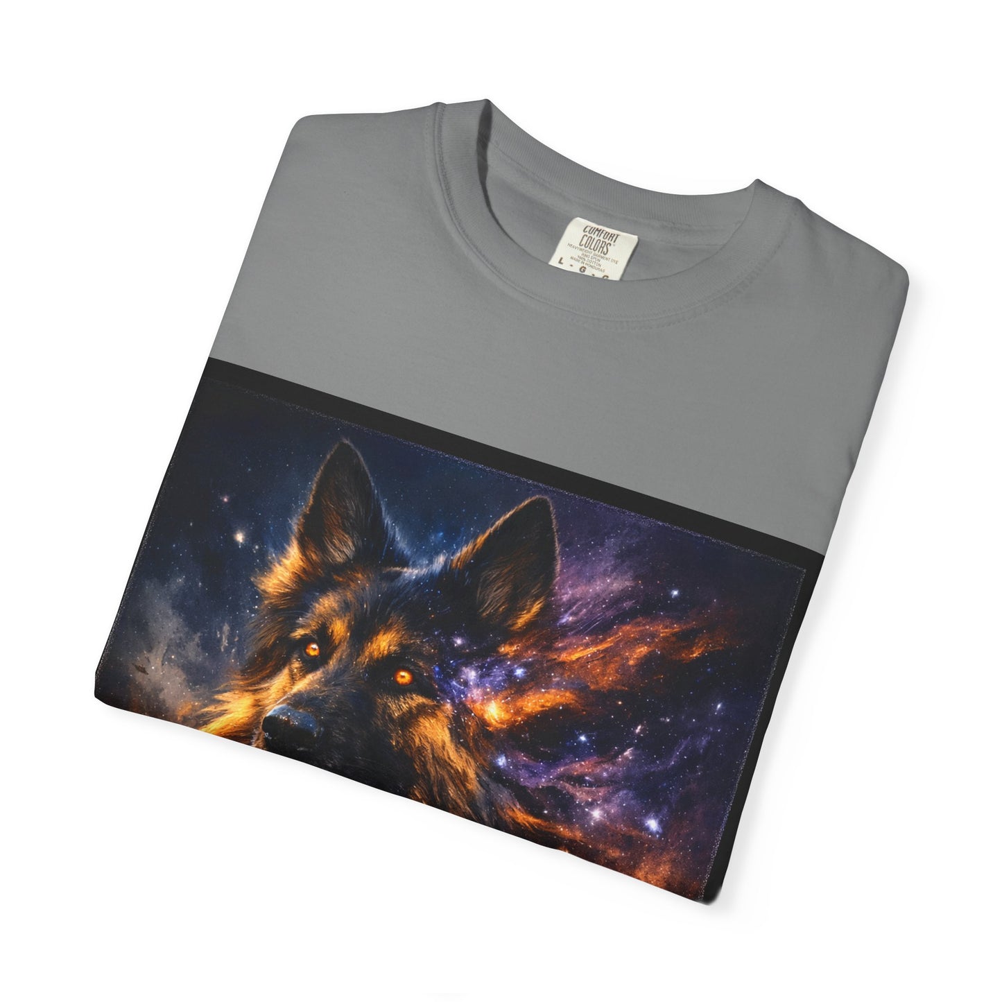 Cosmic German Shepherd Blaze T-Shirt | Galaxy fire Animal Artwork
