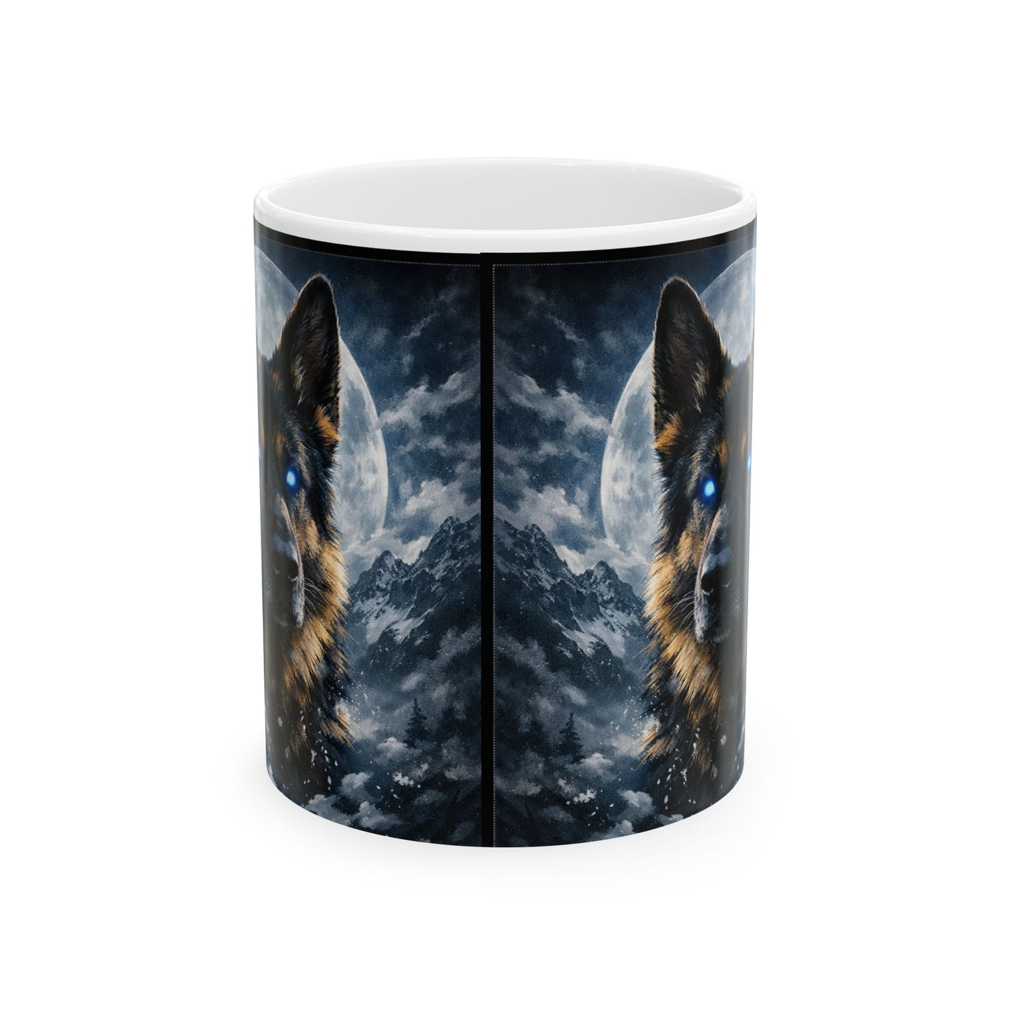 German Shepherd with Blue Eyes Mug | Full Moon Night Ceramic Mug (11oz, 15oz)