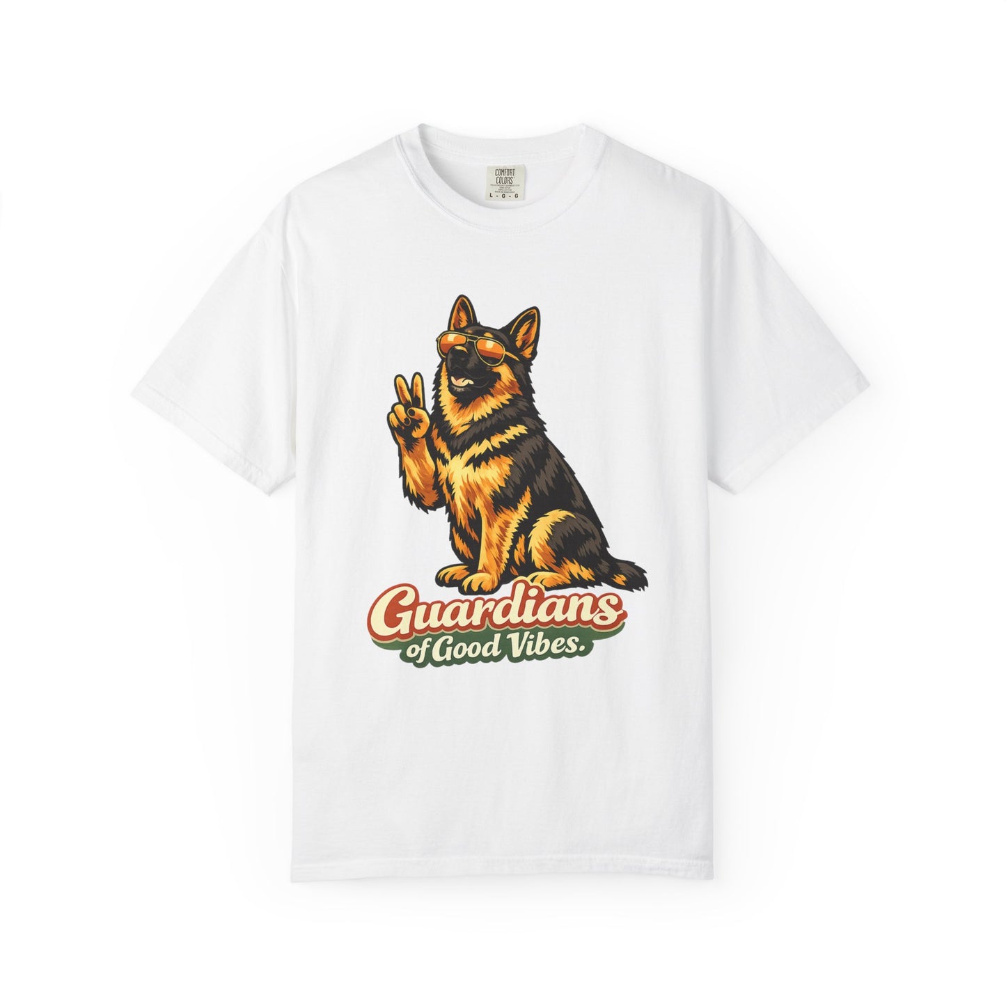 Guardians of Good Vibes German Shepherd T-shirt | Peace Sign Dog Tee