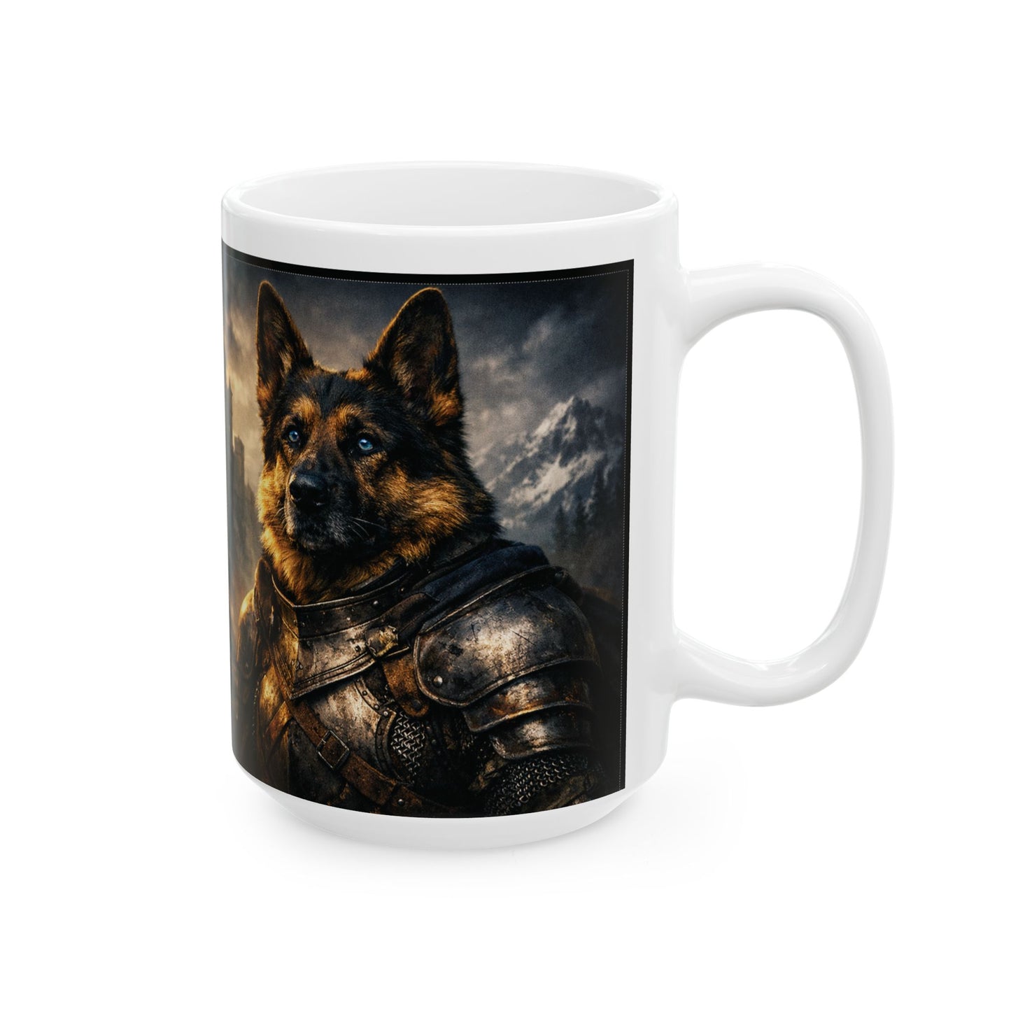 Armored German Shepherd Mug | Medieval Knight Dog Portrait