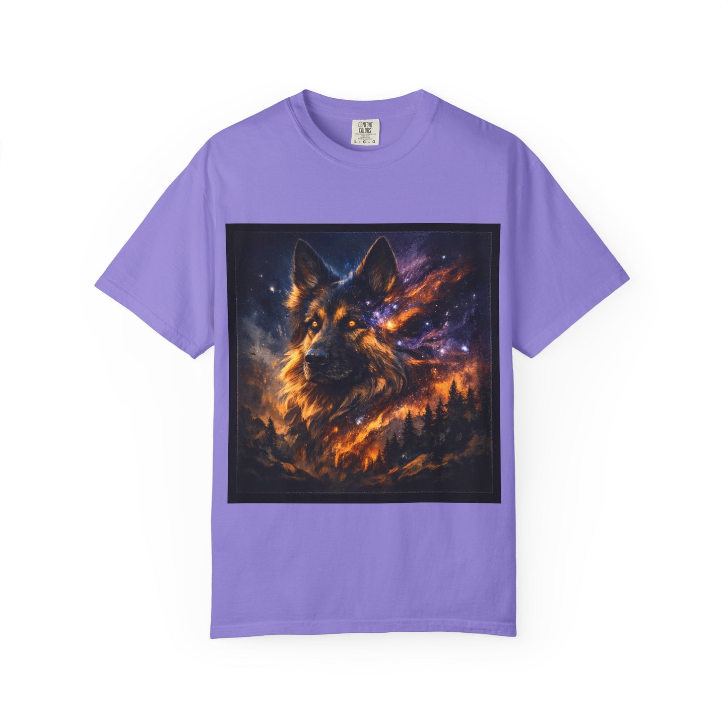 Cosmic German Shepherd Blaze T-Shirt | Galaxy fire Animal Artwork