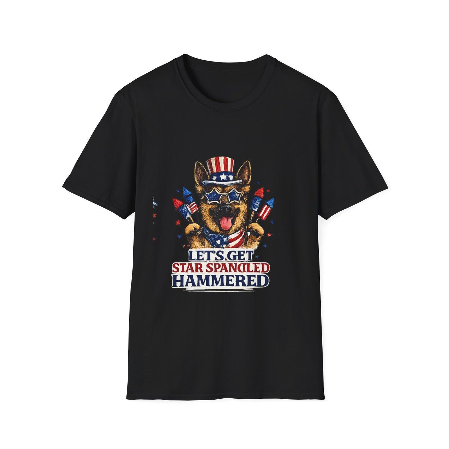 Lets Get Star Spangled Hammered T-Shirt | Patriotic German Shepherd, 4th of July