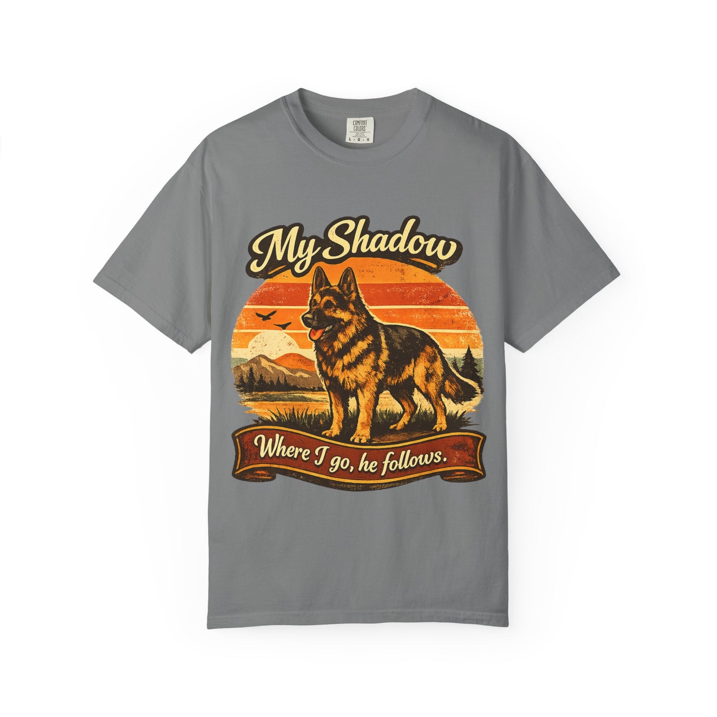 German Shepherd 'My Shadow' Vintage Sunset T-Shirt | Dog Lover Tee