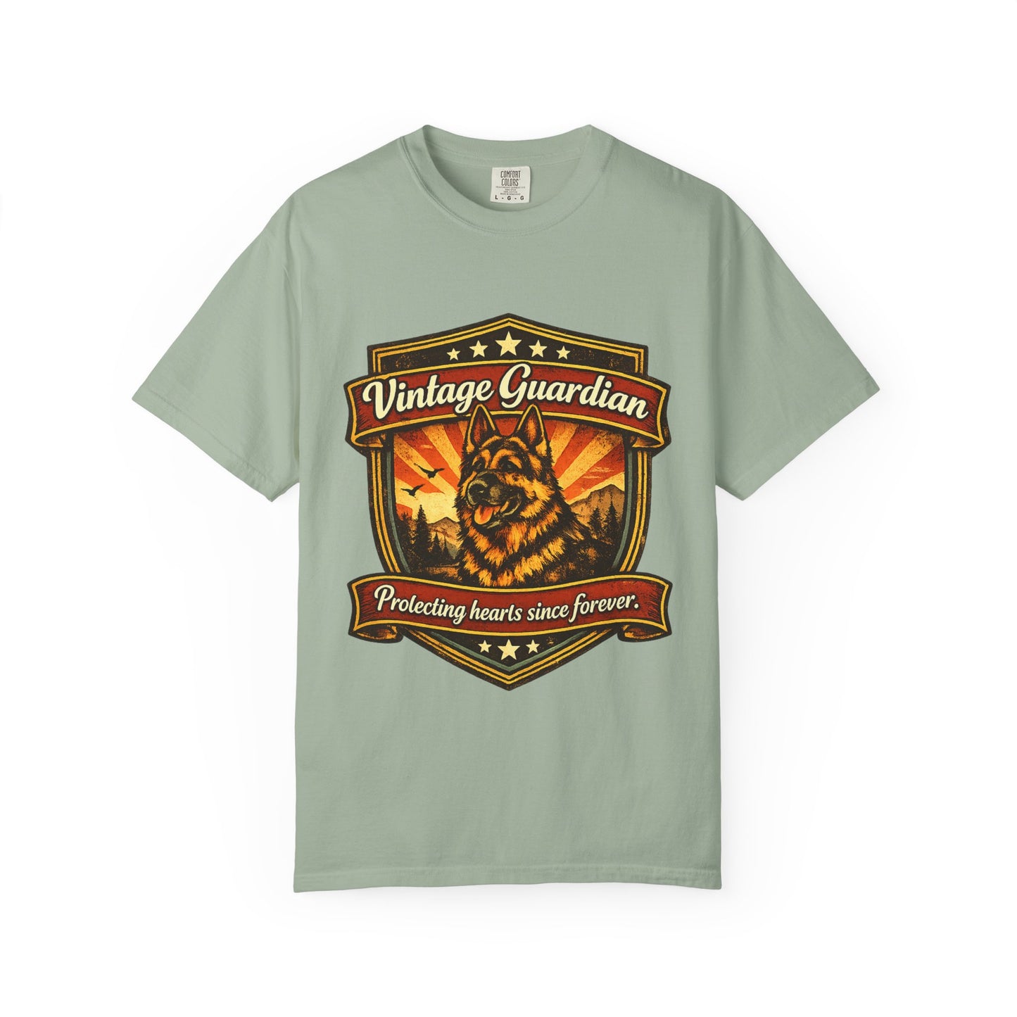 Vintage Guardian German Shepherd T-Shirt | Dog Badge Shield Design