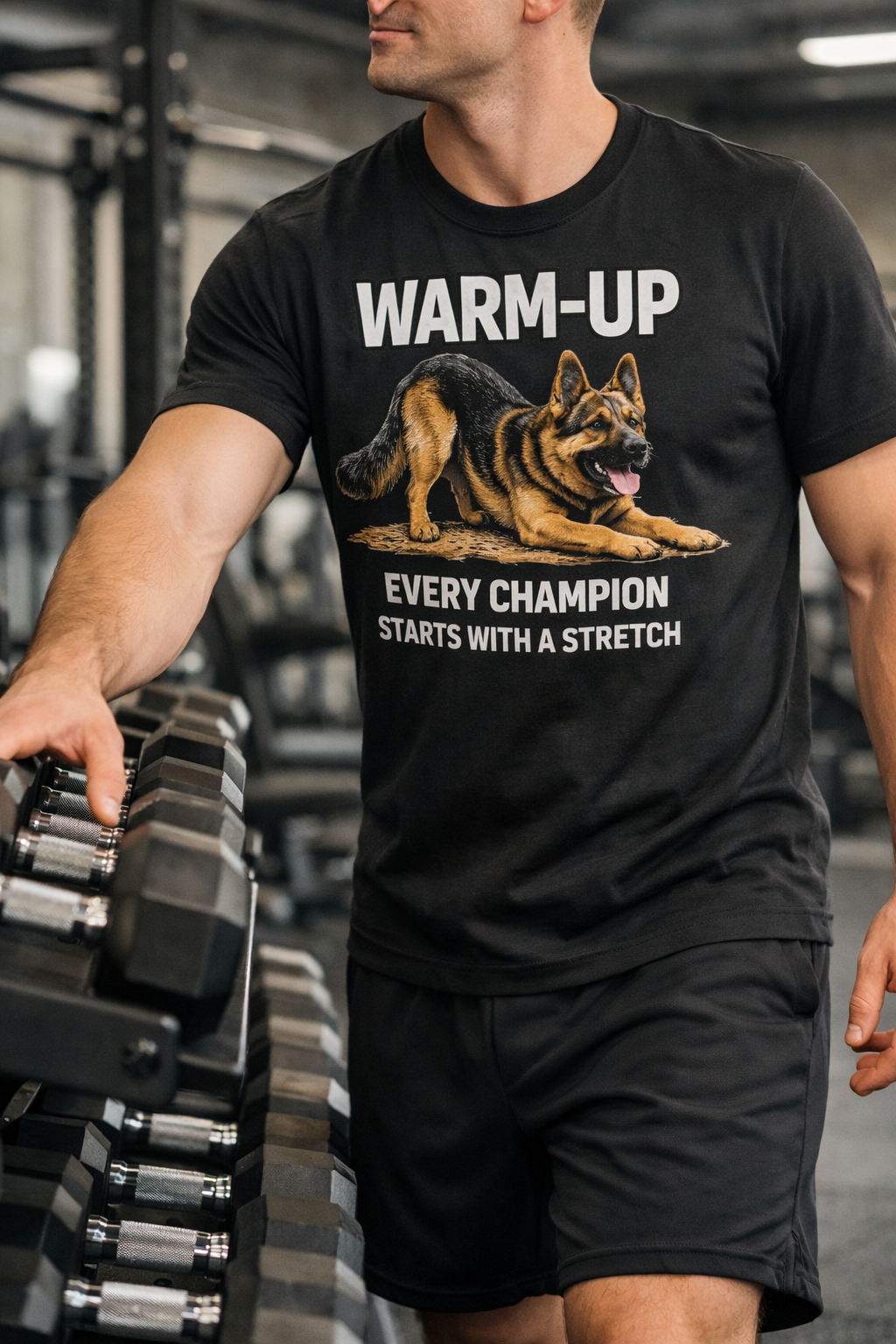 German Shepherd Warm-Up T-Shirt | Every Champion Starts With a Stretch | Pickens Athletic Standards™