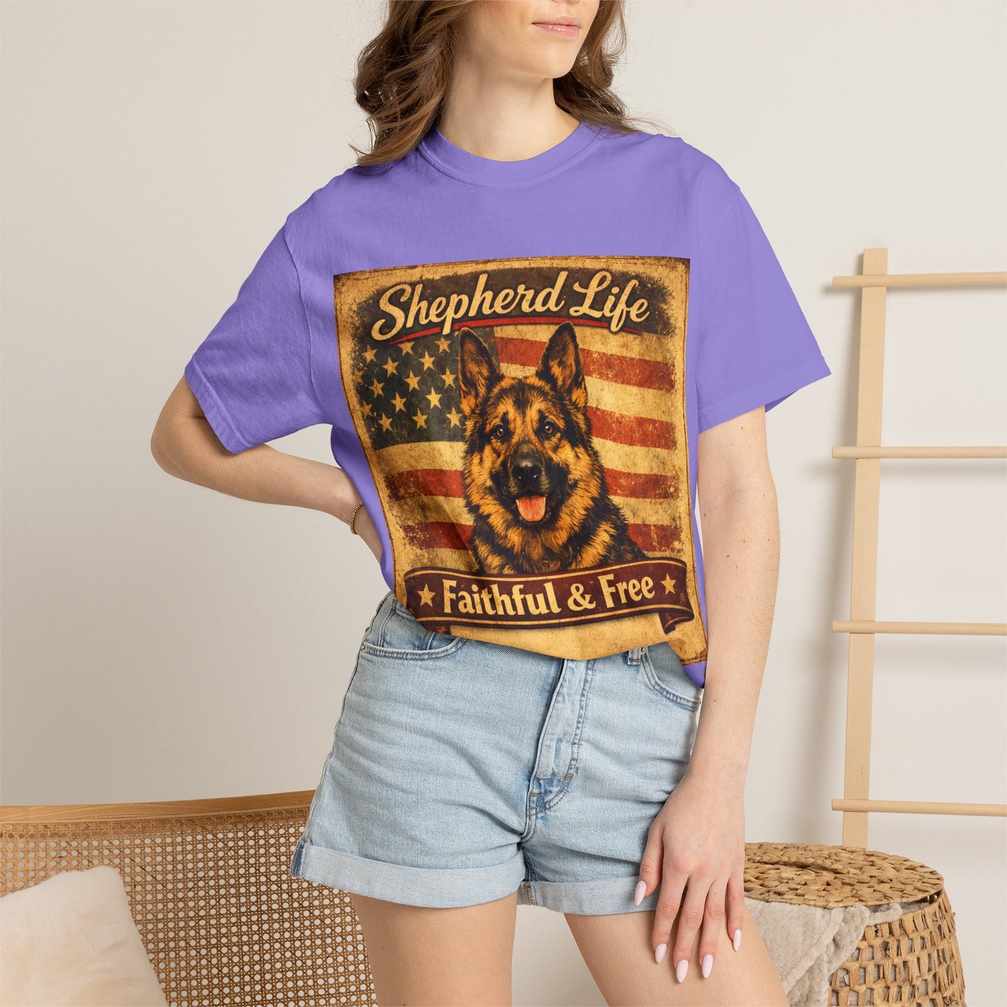 Shepherd Life Faithful & Free German Shepherd Shirt | Patriotic Flag Dog Tee