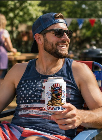 Paw‑triot German Shepherd Can Cooler Sleeve – Patriotic Dog Lover Koozie | Fourth of July American Flag Drink Holder