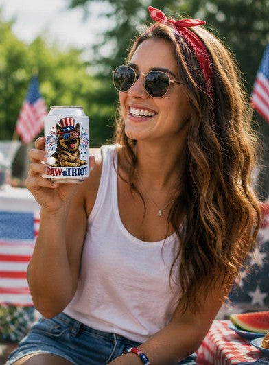 Paw‑triot German Shepherd Can Cooler Sleeve – Patriotic Dog Lover Koozie | Fourth of July American Flag Drink Holder