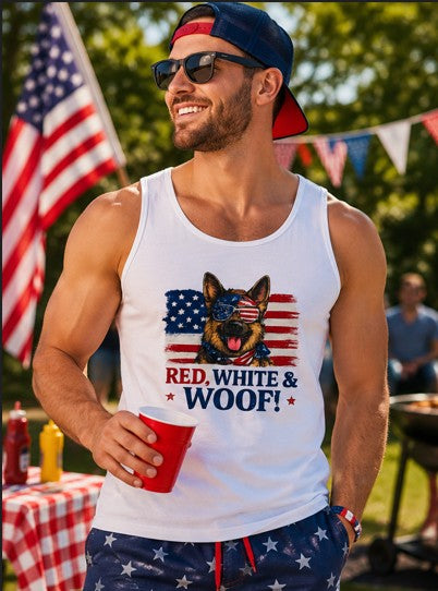 Red White and Woof German Shepherd Tank Top | Patriotic Dog Lover Tank | Fourth of July Shirt