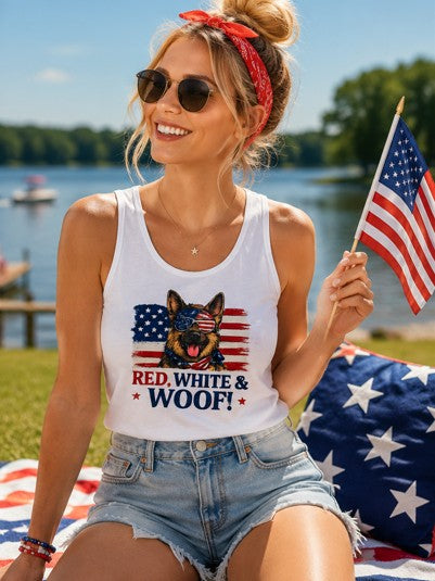 Red White and Woof German Shepherd Tank Top | Patriotic Dog Lover Tank | Fourth of July Shirt