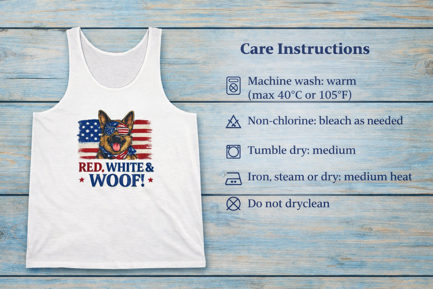 Red White and Woof German Shepherd Tank Top | Patriotic Dog Lover Tank | Fourth of July Shirt