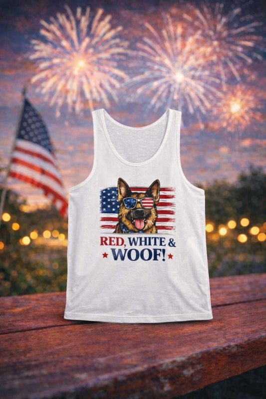 Red White and Woof German Shepherd Tank Top | Patriotic Dog Lover Tank | Fourth of July Shirt