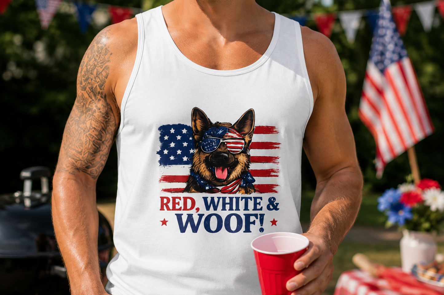 Red White and Woof German Shepherd Tank Top | Patriotic Dog Lover Tank | Fourth of July Shirt