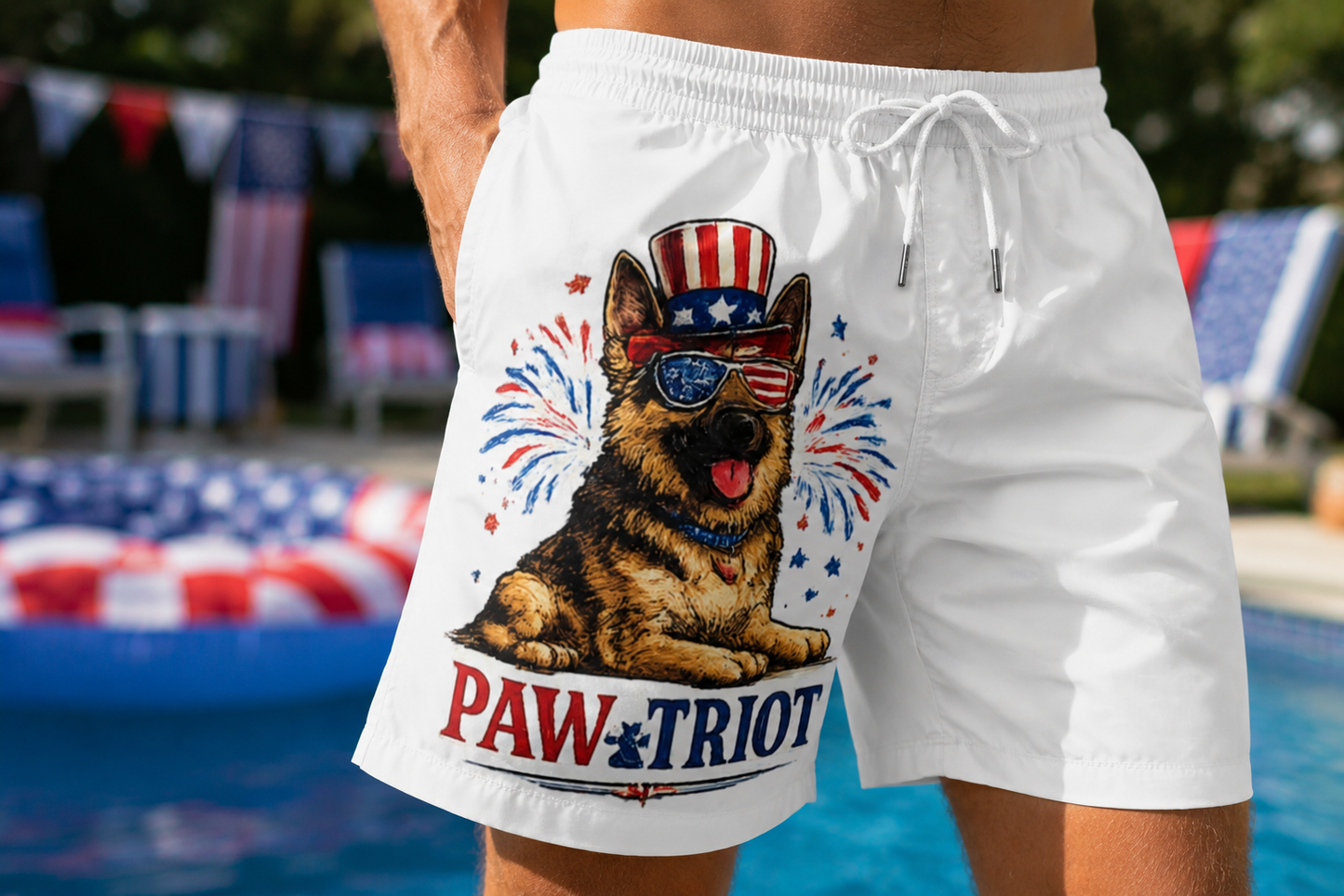 Paw-triot German Shepherd Swim Shorts | Patriotic Dog Swim Trunks