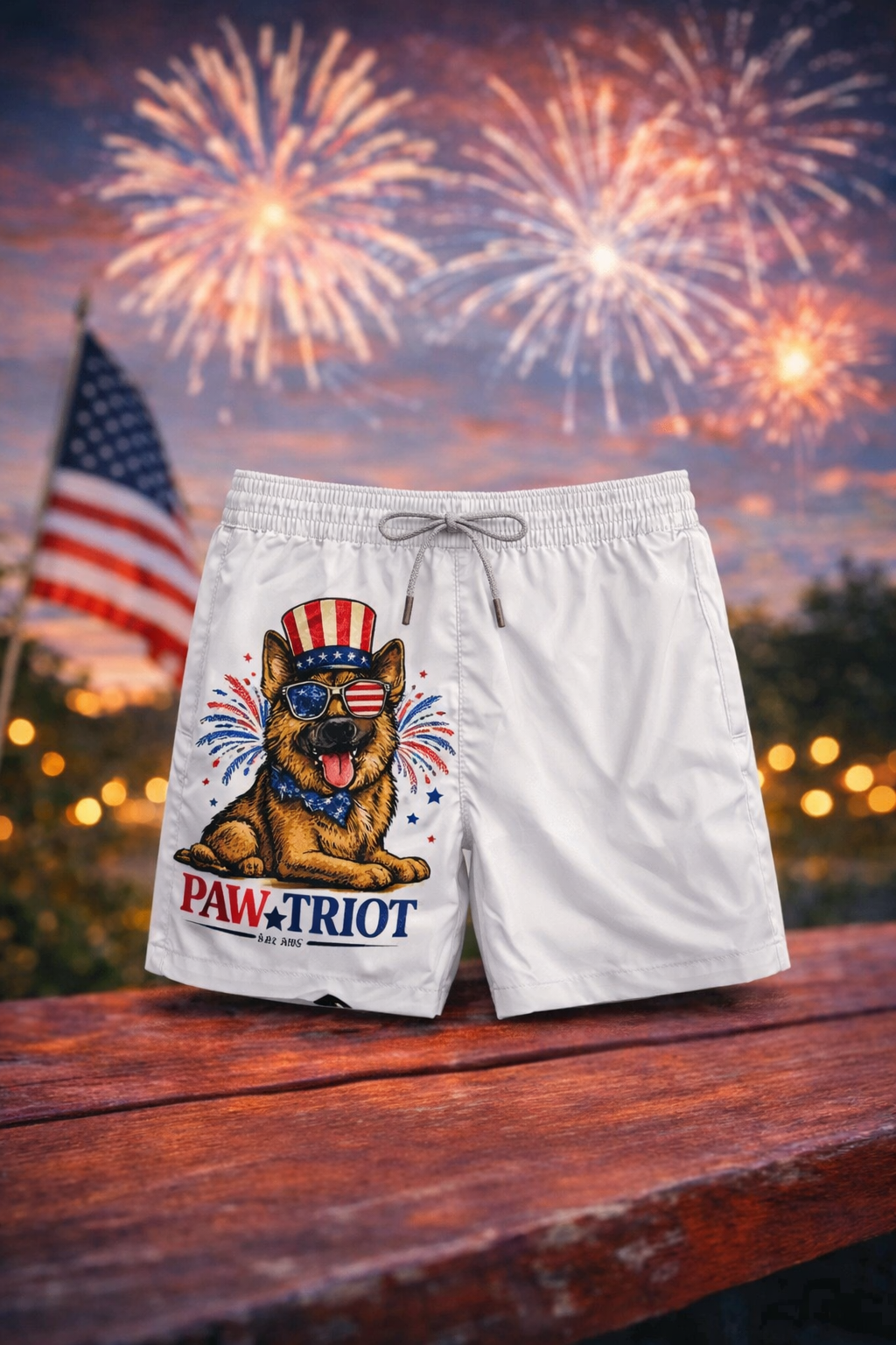 Paw-triot German Shepherd Swim Shorts | Patriotic Dog Swim Trunks