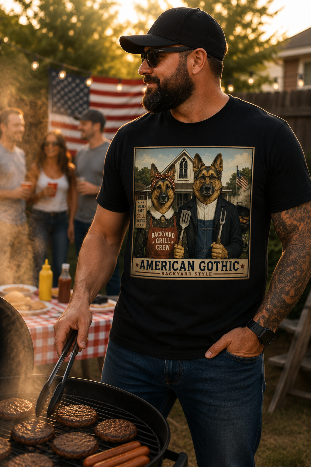 American Gothic German Shepherd Patriotic T-Shirt