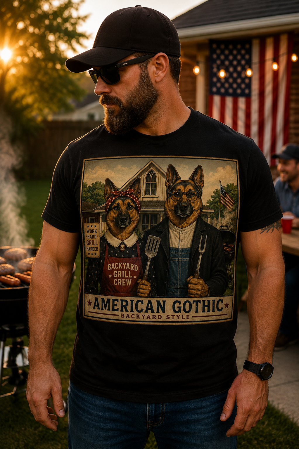 American Gothic German Shepherd Patriotic T-Shirt
