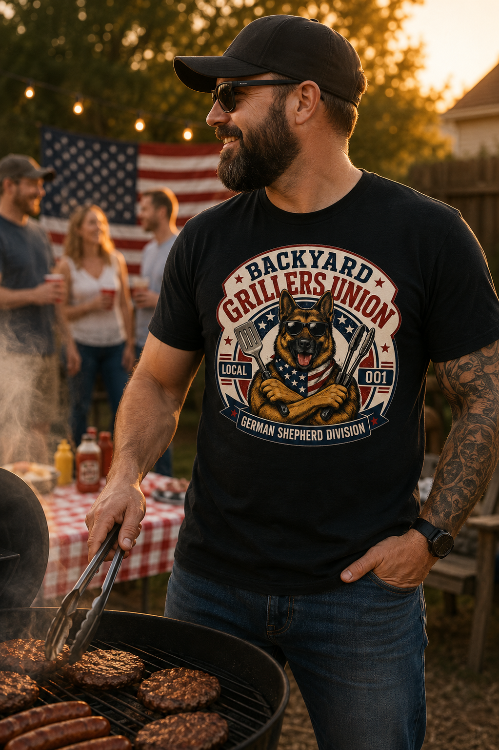 Backyard Grillers Union German Shepherd Patriotic T-Shirt