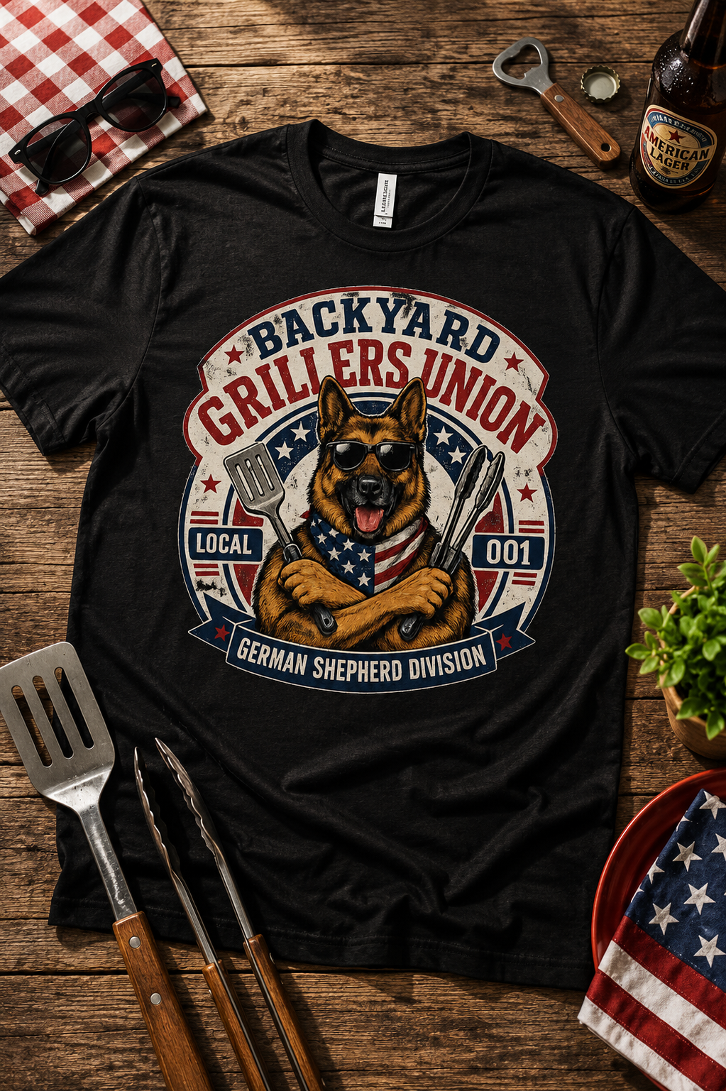 Backyard Grillers Union German Shepherd Patriotic T-Shirt