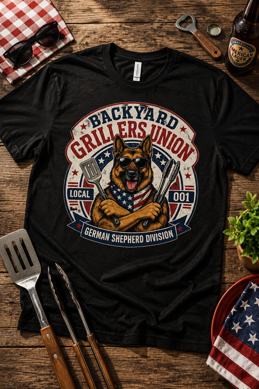 Backyard Grillers Union German Shepherd Patriotic T-Shirt