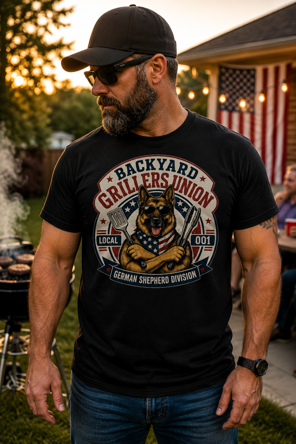 Backyard Grillers Union German Shepherd Patriotic T-Shirt