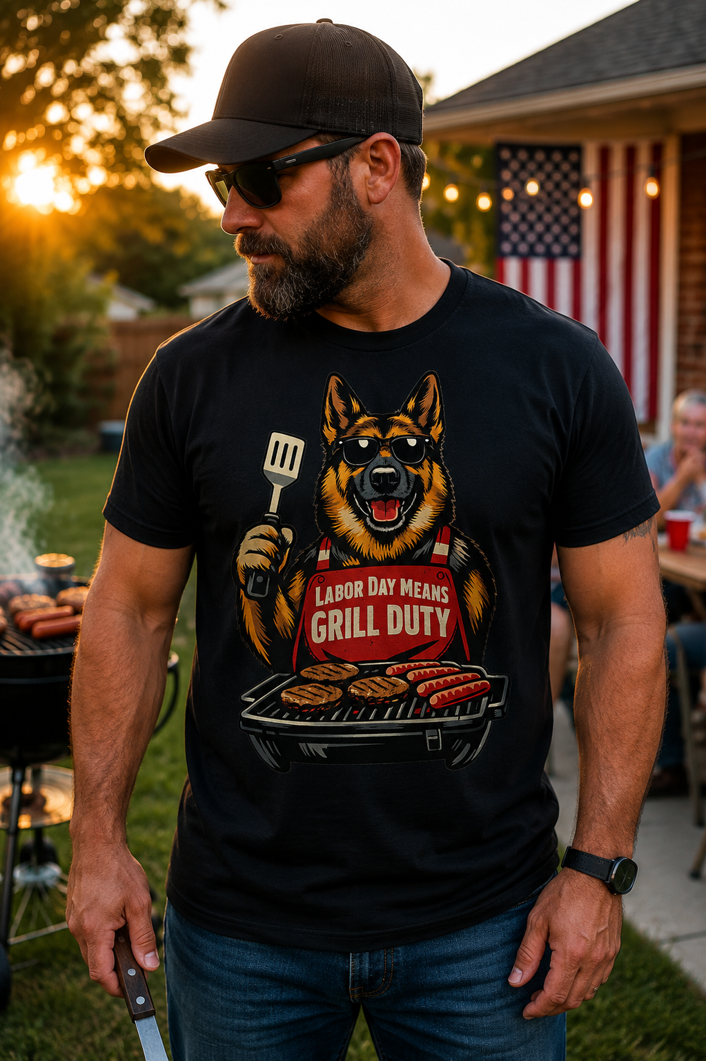 Labor Day Means Grill Duty German Shepherd Patriotic T-Shirt