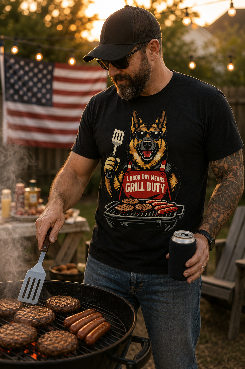 Labor Day Means Grill Duty German Shepherd Patriotic T-Shirt