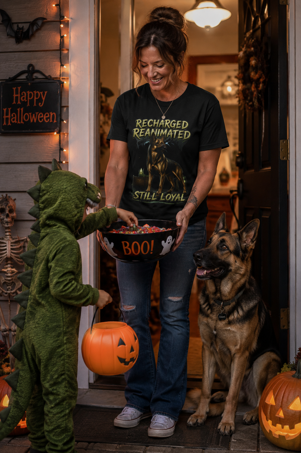 Frankenstein German Shepherd Shirt – Recharged Reanimated Still Loyal | Pickens Productions