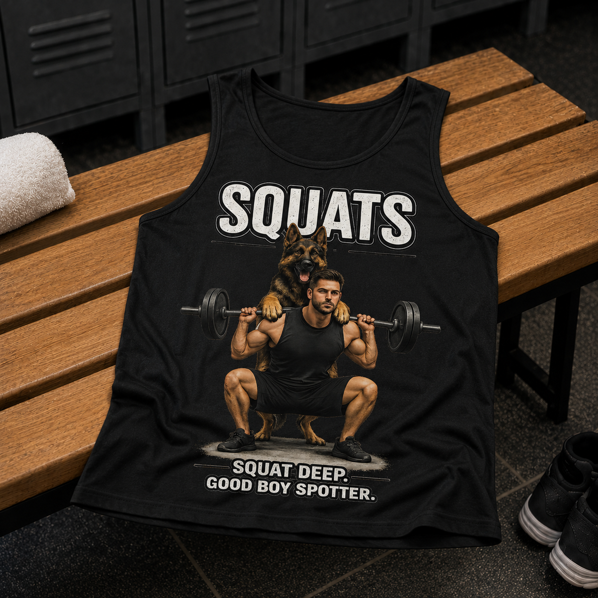German Shepherd Squats Tank Top | Squat Deep Good Boy Spotter | Gym Workout Tank
