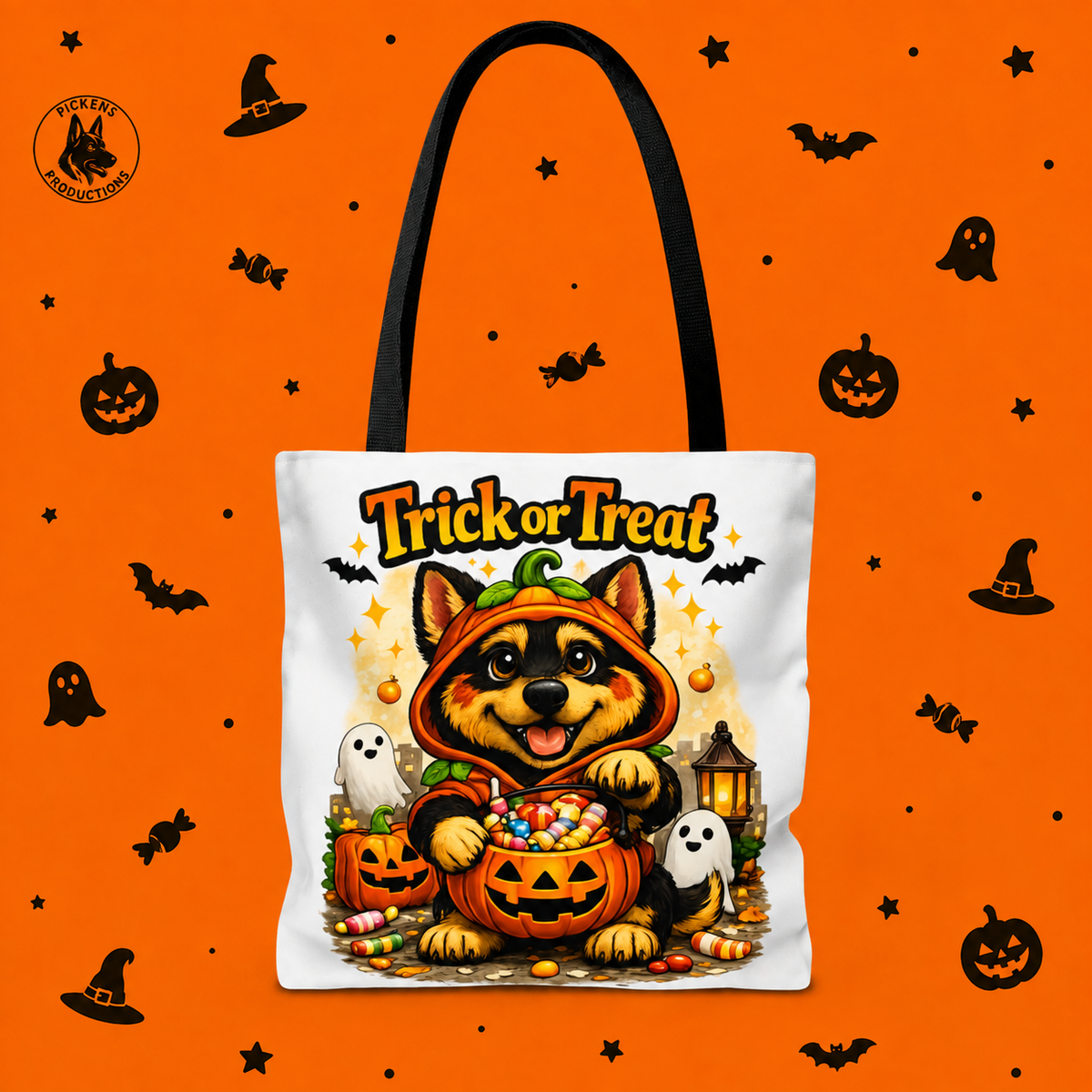 German Shepherd Trick or Treat Halloween Candy Tote Bag for Kids